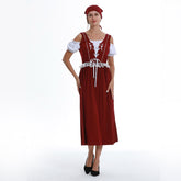 The Munich Oktoberfest Retro Style Burgundy Women Dress Waitress Cosplay Outfits Halloween Party Suit